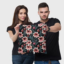Подушка квадратная Эффект вышивки цветы, цвет: 3D-принт — фото 2