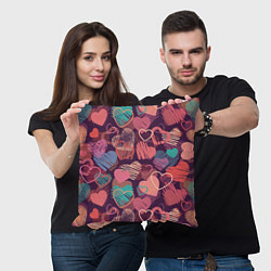 Подушка квадратная Узор из разных сердец, цвет: 3D-принт — фото 2