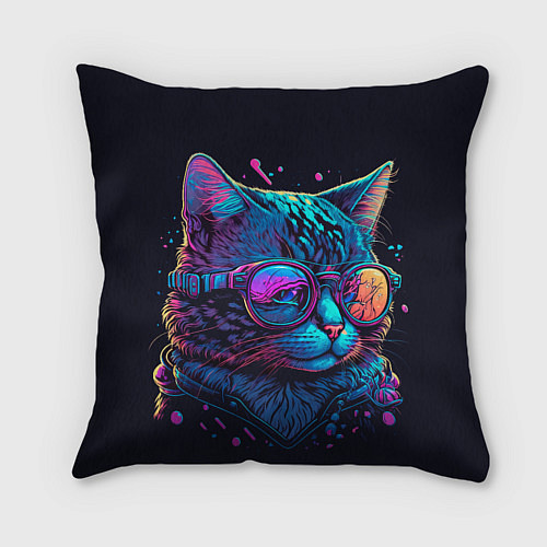Подушка квадратная Кот неоновый / 3D-принт – фото 2