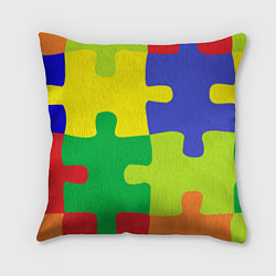 Подушка квадратная Пазлы разноцветные, цвет: 3D-принт