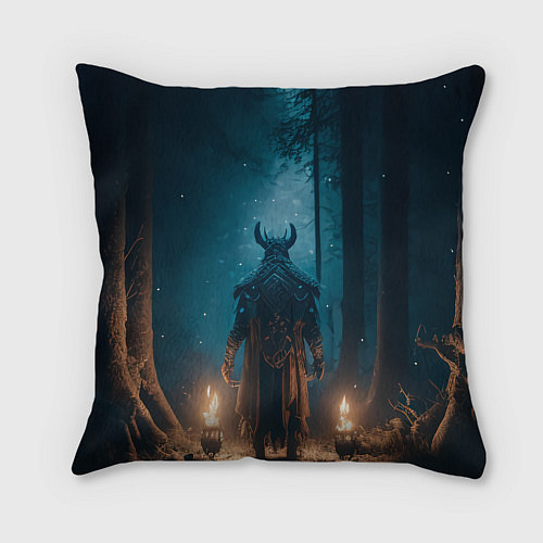 Подушка квадратная Викинг в тёмном лесу / 3D-принт – фото 2