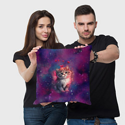 Подушка квадратная Космически котенок, цвет: 3D-принт — фото 2