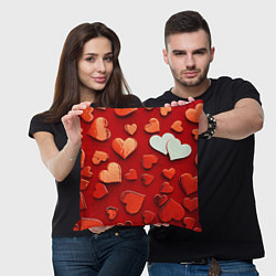 Подушка квадратная Красные сердца на красном фоне, цвет: 3D-принт — фото 2
