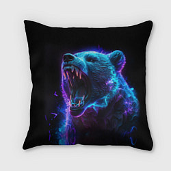 Подушка квадратная Свирепый неоновый медведь, цвет: 3D-принт