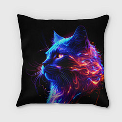 Подушка квадратная Неоновый котёнок, цвет: 3D-принт