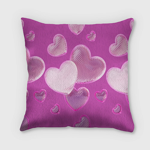 Подушка квадратная Сердца на розовов фоне / 3D-принт – фото 2