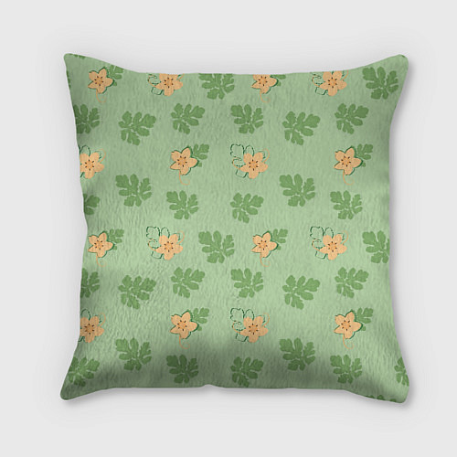 Подушка квадратная Узор из цветков и листьев арбуза / 3D-принт – фото 2