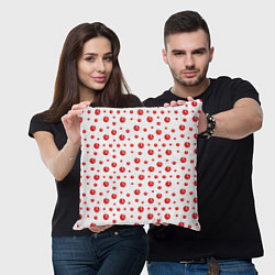 Подушка квадратная Узор из красных шариков на белом фоне, цвет: 3D-принт — фото 2