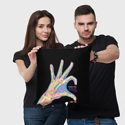 Подушка квадратная Сердечко левой рукой - неоновый рентген, цвет: 3D-принт — фото 2