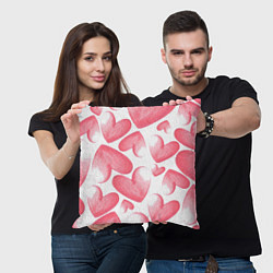 Подушка квадратная Розовые акварельные сердца - паттерн, цвет: 3D-принт — фото 2