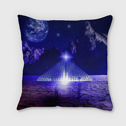 Подушка квадратная Синяя магическая пирамида, горы и космос, цвет: 3D-принт