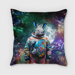 Подушка квадратная Rhino in spacesuit - neural network, цвет: 3D-принт