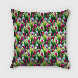 Подушка квадратная Весенние тюльпаны и подснежники, цвет: 3D-принт