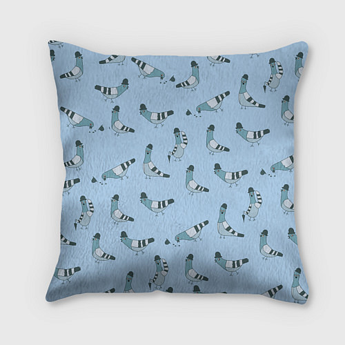 Подушка квадратная Голубь в шляпе и с зонтиком: паттерн - голубой / 3D-принт – фото 2