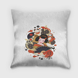 Подушка квадратная Японская гейша с котом, цвет: 3D-принт