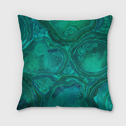 Подушка квадратная Абстракция, сине-зеленая текстура малахита, цвет: 3D-принт