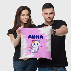 Подушка квадратная Лина кошечка с сердечком, цвет: 3D-принт — фото 2