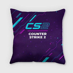 Подушка квадратная Символ Counter Strike 2 в неоновых цветах на темно, цвет: 3D-принт