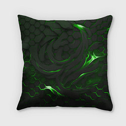 Подушка квадратная Разломленные плиты с зеленым пламенем, цвет: 3D-принт