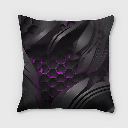 Подушка квадратная Черные объекты с фиолетовой сеткой / 3D-принт – фото 2