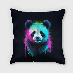 Подушка квадратная Панда в неоновых красках, цвет: 3D-принт