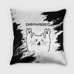 Подушка квадратная Disturbed рок кот на светлом фоне