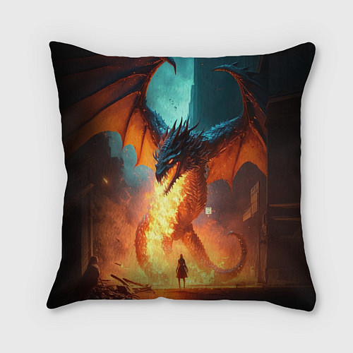 Подушка квадратная Огненный дракон и рыцарь / 3D-принт – фото 2