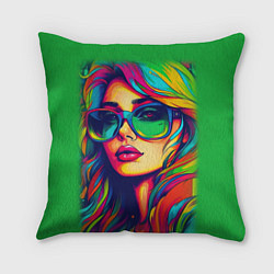 Подушка квадратная Девушка с разноцветными волосами, цвет: 3D-принт