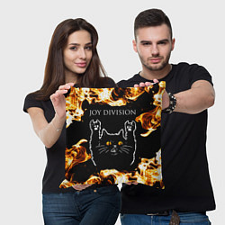 Подушка квадратная Joy Division рок кот и огонь, цвет: 3D-принт — фото 2