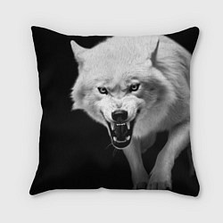 Подушка квадратная Агрессивный белый волк, цвет: 3D-принт