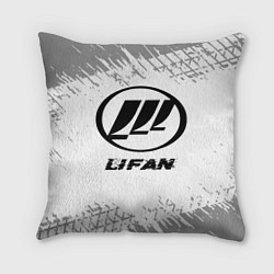 Подушка квадратная Lifan speed на светлом фоне со следами шин, цвет: 3D-принт