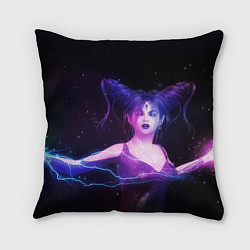 Подушка квадратная Ведьма с голубыми и розовыми молниями, цвет: 3D-принт