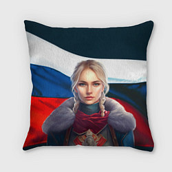 Подушка квадратная Славянская девушка - флаг России, цвет: 3D-принт