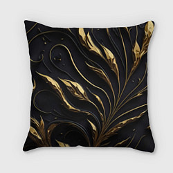 Подушка квадратная Золотой орнамент на черном, цвет: 3D-принт
