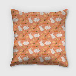 Подушка квадратная Зайцы с морковью паттерн, цвет: 3D-принт