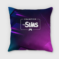 Подушка квадратная The Sims gaming champion: рамка с лого и джойстико, цвет: 3D-принт