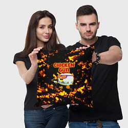 Подушка квадратная Chicken Gun на фоне огня, цвет: 3D-принт — фото 2