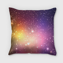 Подушка квадратная Желто фиолетовое свечение и звезды, цвет: 3D-принт