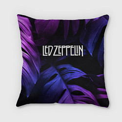 Подушка квадратная Led Zeppelin neon monstera, цвет: 3D-принт