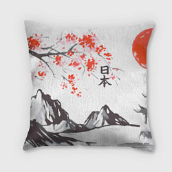 Подушка квадратная Цветущая сакура и солнце - Япония, цвет: 3D-принт