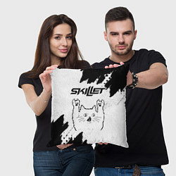 Подушка квадратная Skillet рок кот на светлом фоне, цвет: 3D-принт — фото 2