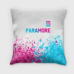 Подушка квадратная Paramore neon gradient style: символ сверху, цвет: 3D-принт