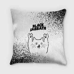 Подушка квадратная Black Sabbath рок кот на светлом фоне, цвет: 3D-принт
