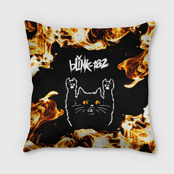 Подушка квадратная Blink 182 рок кот и огонь, цвет: 3D-принт