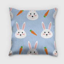 Подушка квадратная Зайчики и морковки, цвет: 3D-принт