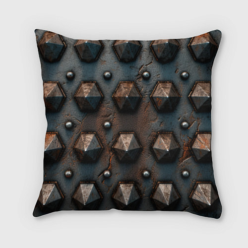 Подушка квадратная Металлическая шипованная текстура / 3D-принт – фото 2