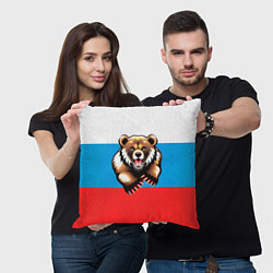 Подушка квадратная Российский флаг и медведь, цвет: 3D-принт — фото 2