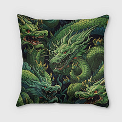 Подушка квадратная Зеленые драконы: арт нейросети, цвет: 3D-принт