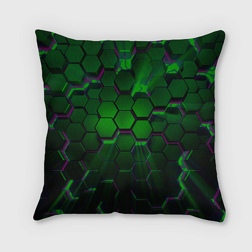 Подушка квадратная Зелёные соты / 3D-принт – фото 2