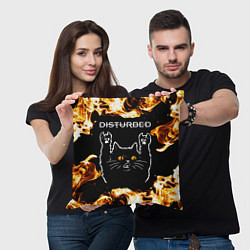Подушка квадратная Disturbed рок кот и огонь, цвет: 3D-принт — фото 2